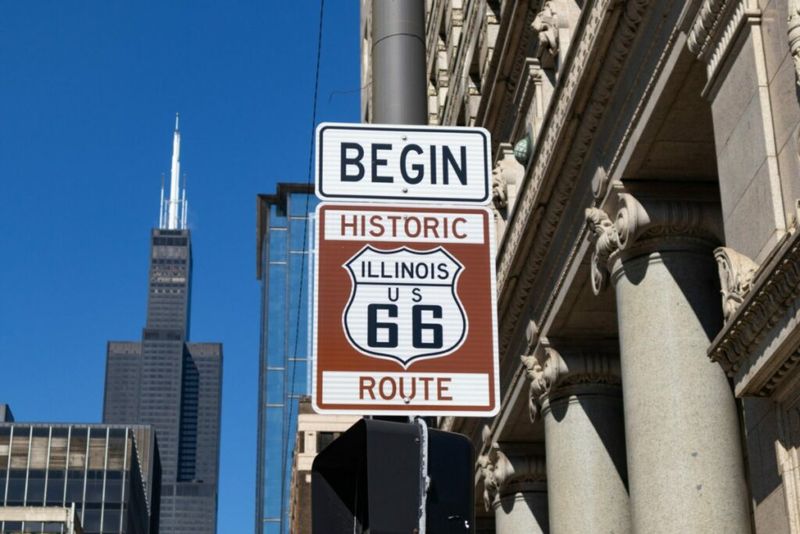 Beginning Of Route 66 Sign In Chicago